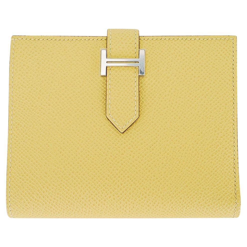 Hermes Bearn Compact Verso Wallet Jaune Poussin / Nata Gold Hardware Epsom