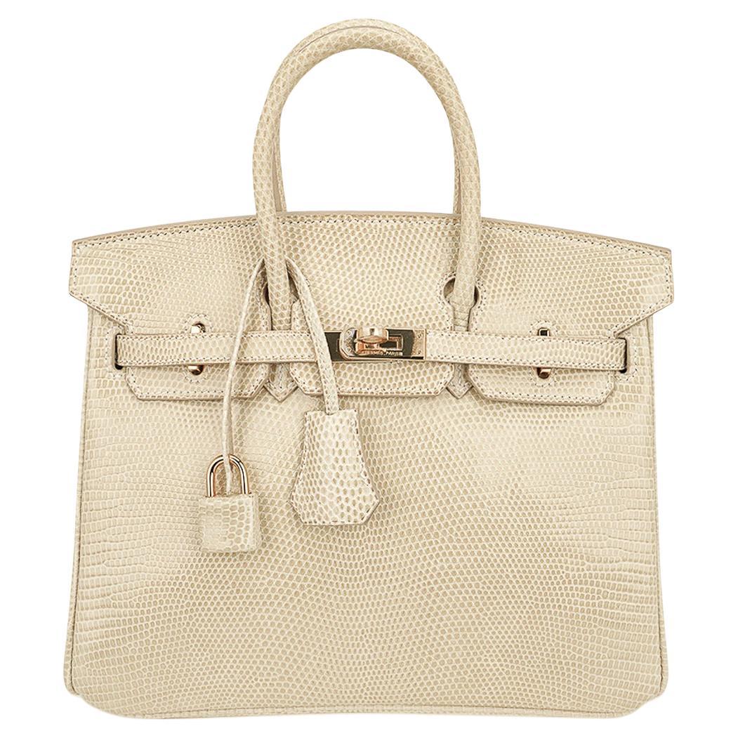 Hermes Birkin Limited Edition 25 Bag Blanc Casse Lizard Gold Hardware 