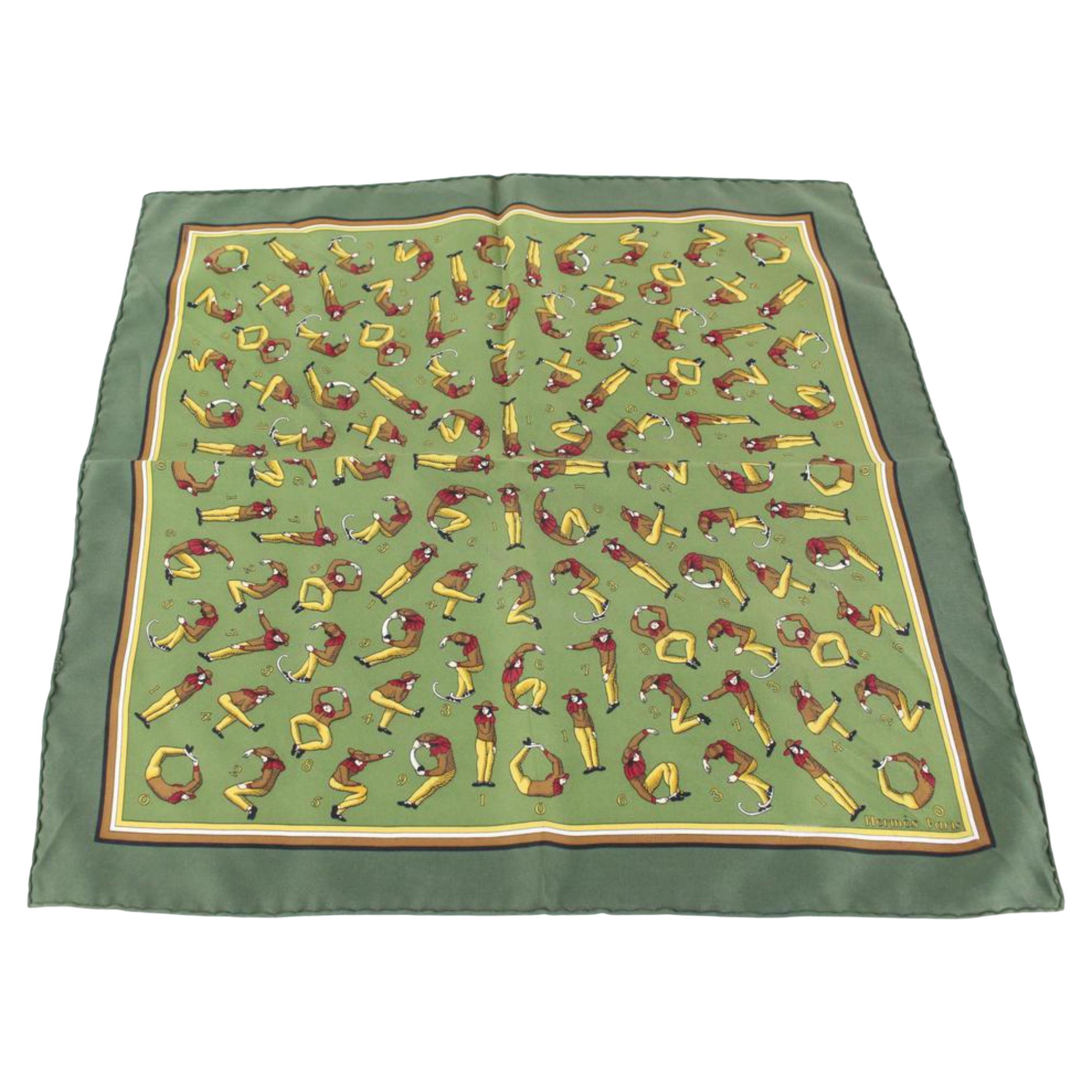 Hermès Green Man Stretch Pose Yoga Silk Scarf  48h428s