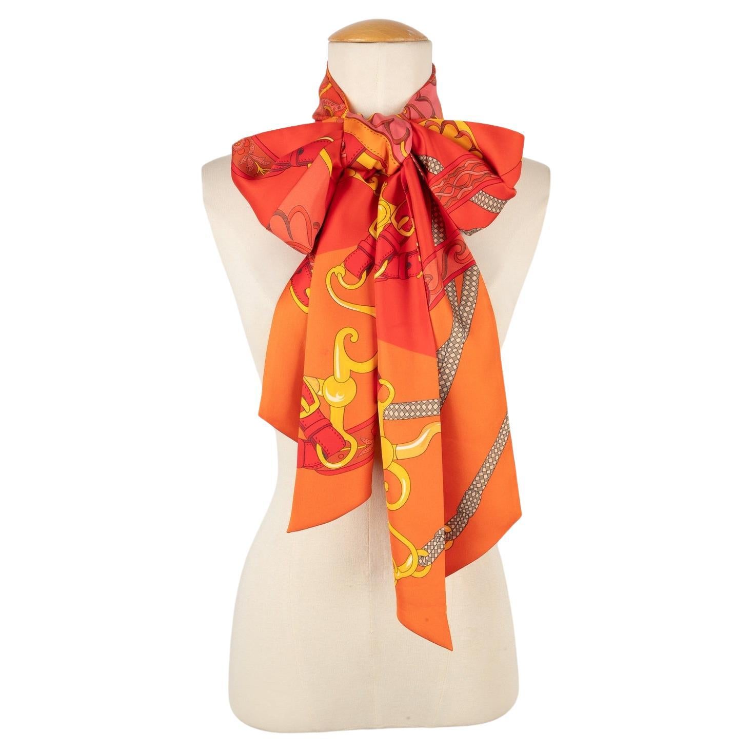 Hermès Long Silk Twill Foulard/Scarf in Orange Tones