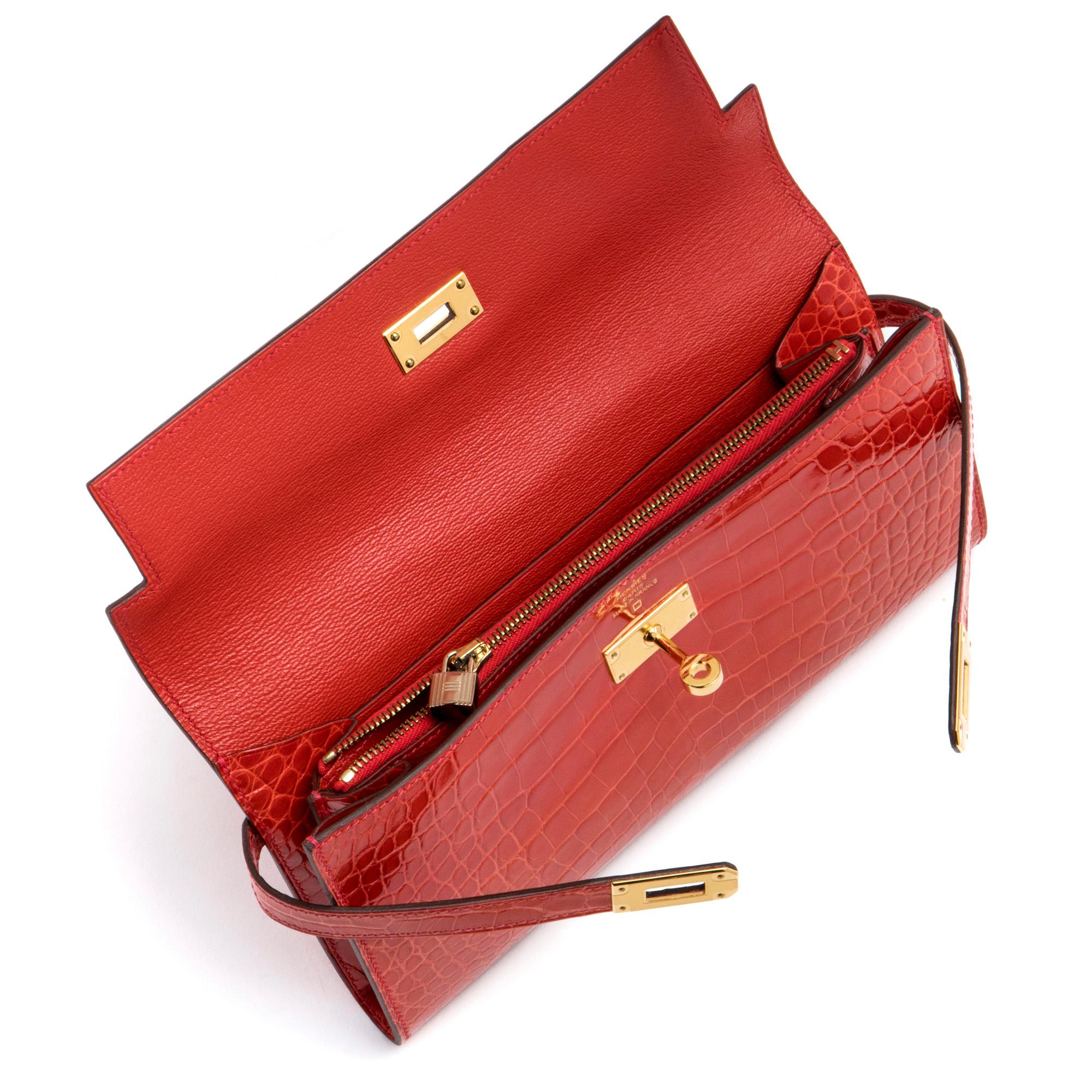 Red Hermés Orange Alligator Clutch For Sale