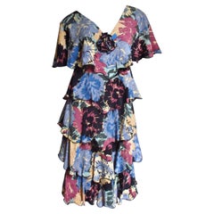 Holly Harp Silk Flower Print Ruffle Dress 1970s