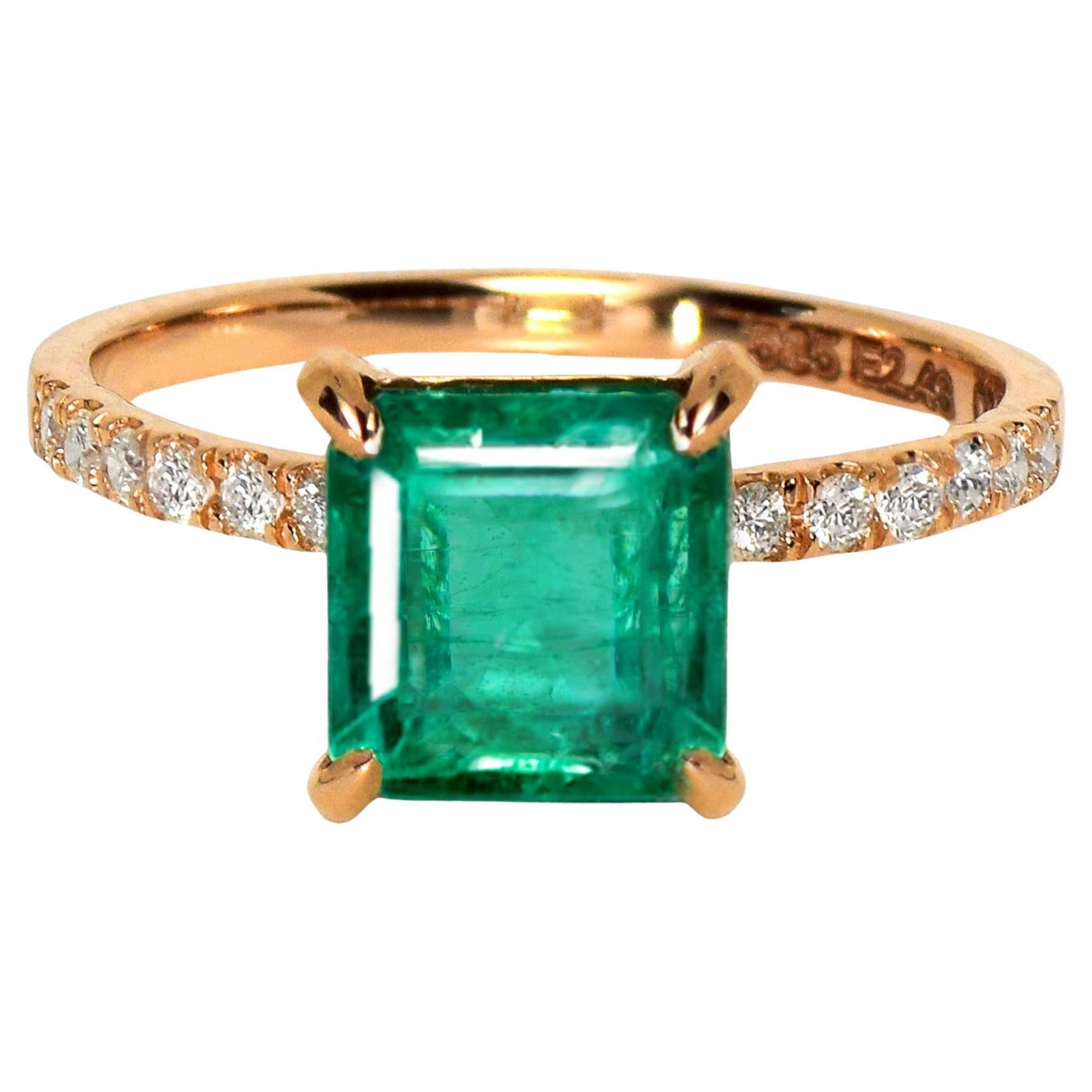 IGI 14K 2.43 Ct Natural Emerald&Diamonds Antique Engagement Ring