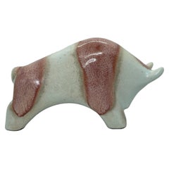 Ivory & Red Glazed Bull Statue Fat Lava Ceramic by Otto Keramik, Germany, 1970s