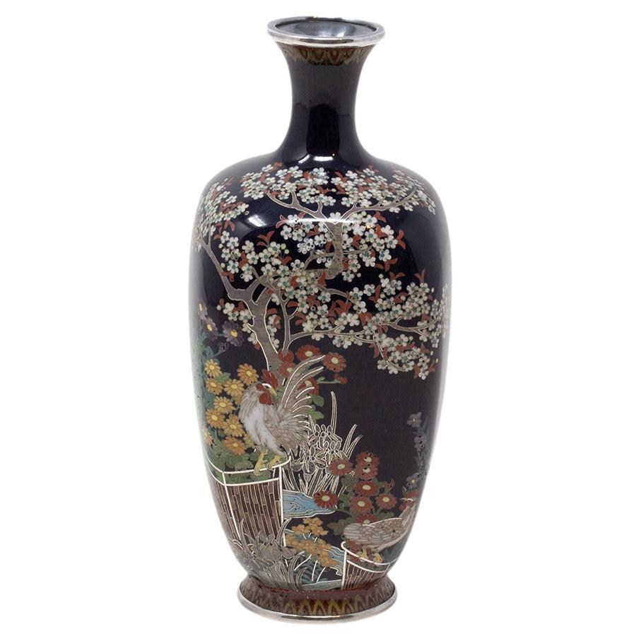 Japanese Meiji Period Cloisonne Enamel Vase by Ando Jubei