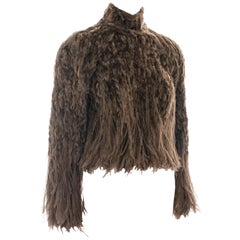 Used Jean Paul Gaultier Haute Couture brown fur and ostrich feather top, fw 1999