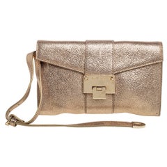 Jimmy Choo Gold Glitter And Leather Rebel Clutch