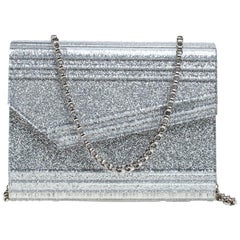 Jimmy Choo Silver Glitter Acrylic Candy Chain Clutch