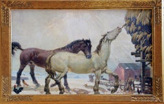 Joseph Thurman Pearson Jr., "Horses Feeding", Oil on Masonite, 1920's