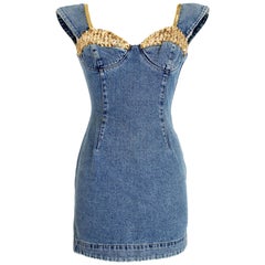 Katherine Hamnett Blue Gold Denim Sequins Short Dress