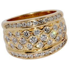 Ladies Dome Ring, 18 Karat Solid Gold with White Diamonds