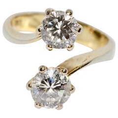 Ladies Ring Set with Two Large Diamond Solitaires, 18 Karat Gold