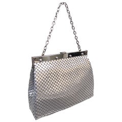 Large 1960s Whiting & Davis Silver Chainmail 60s Hand Shoulder Bag Mod Purse