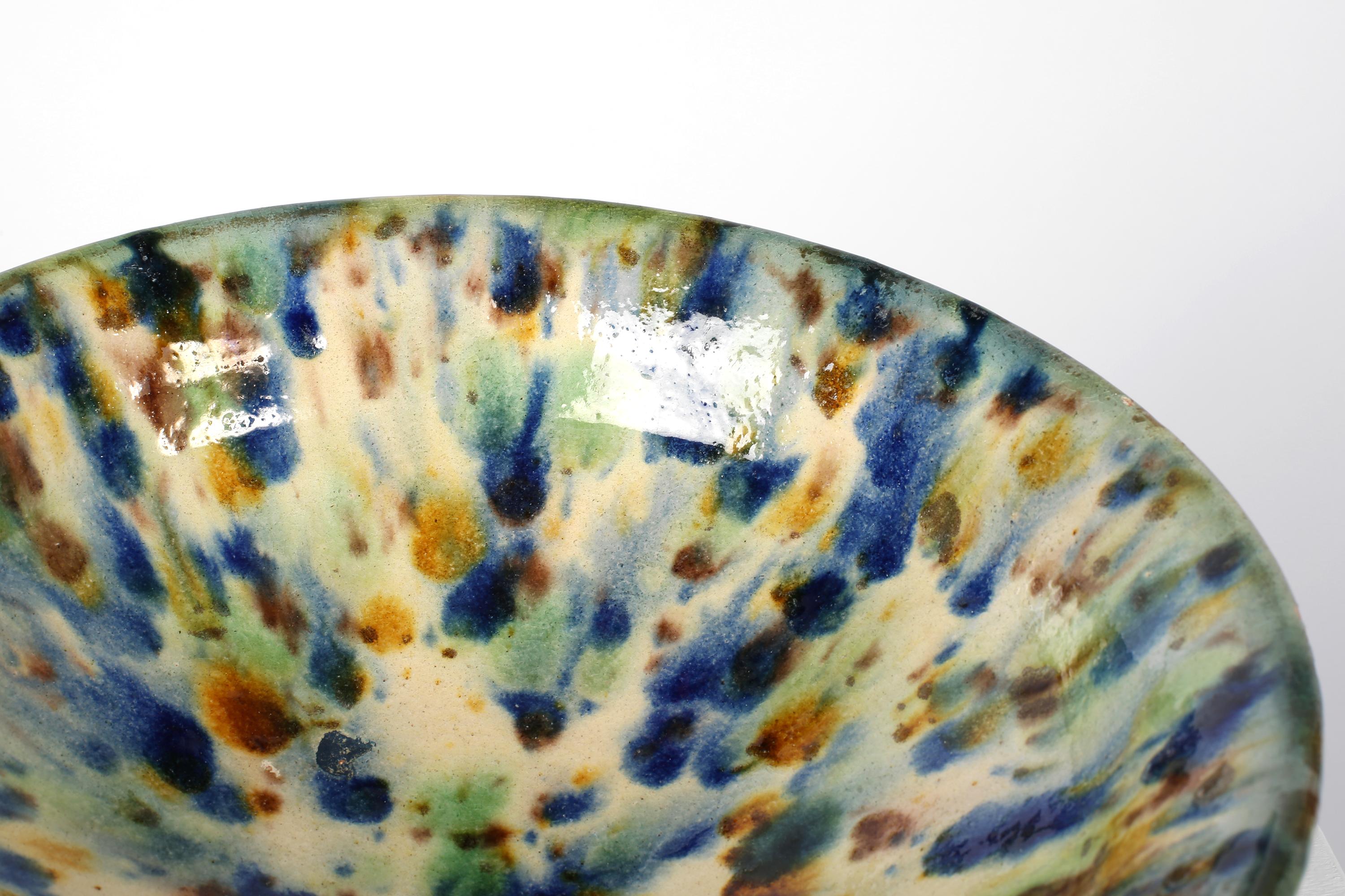 Large 19th Century Spanish Earthenware Splatter Nijar Bowl For Sale 1