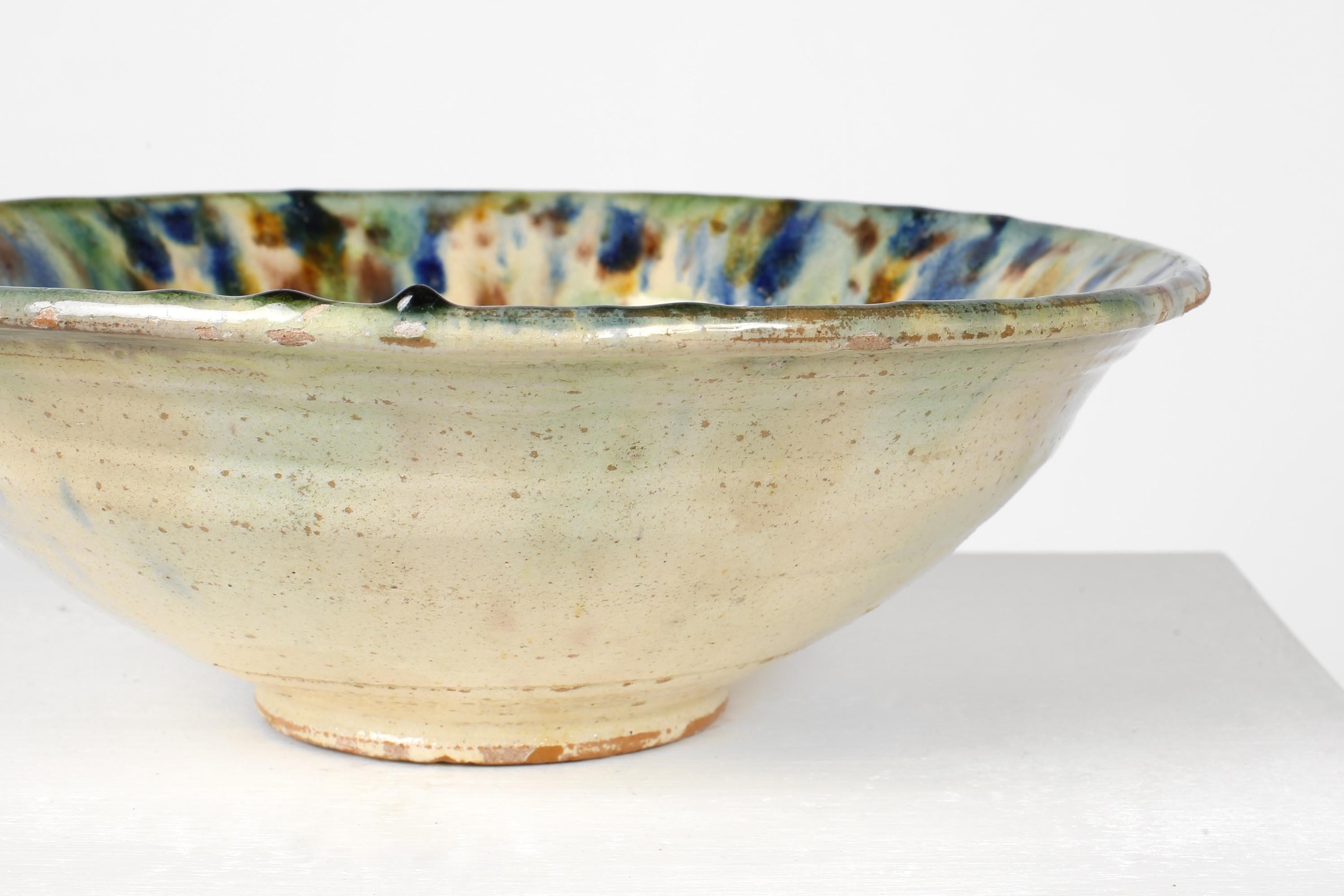 Large 19th Century Spanish Earthenware Splatter Nijar Bowl For Sale 2