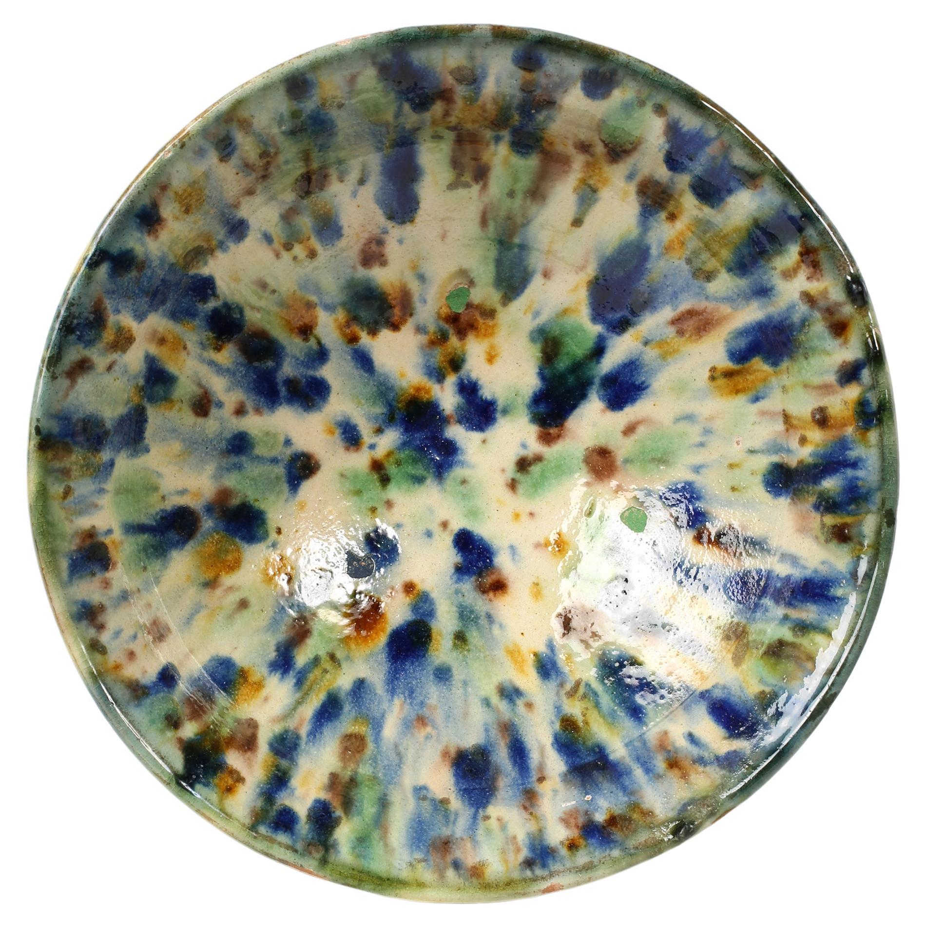 Large 19th Century Spanish Earthenware Splatter Nijar Bowl For Sale