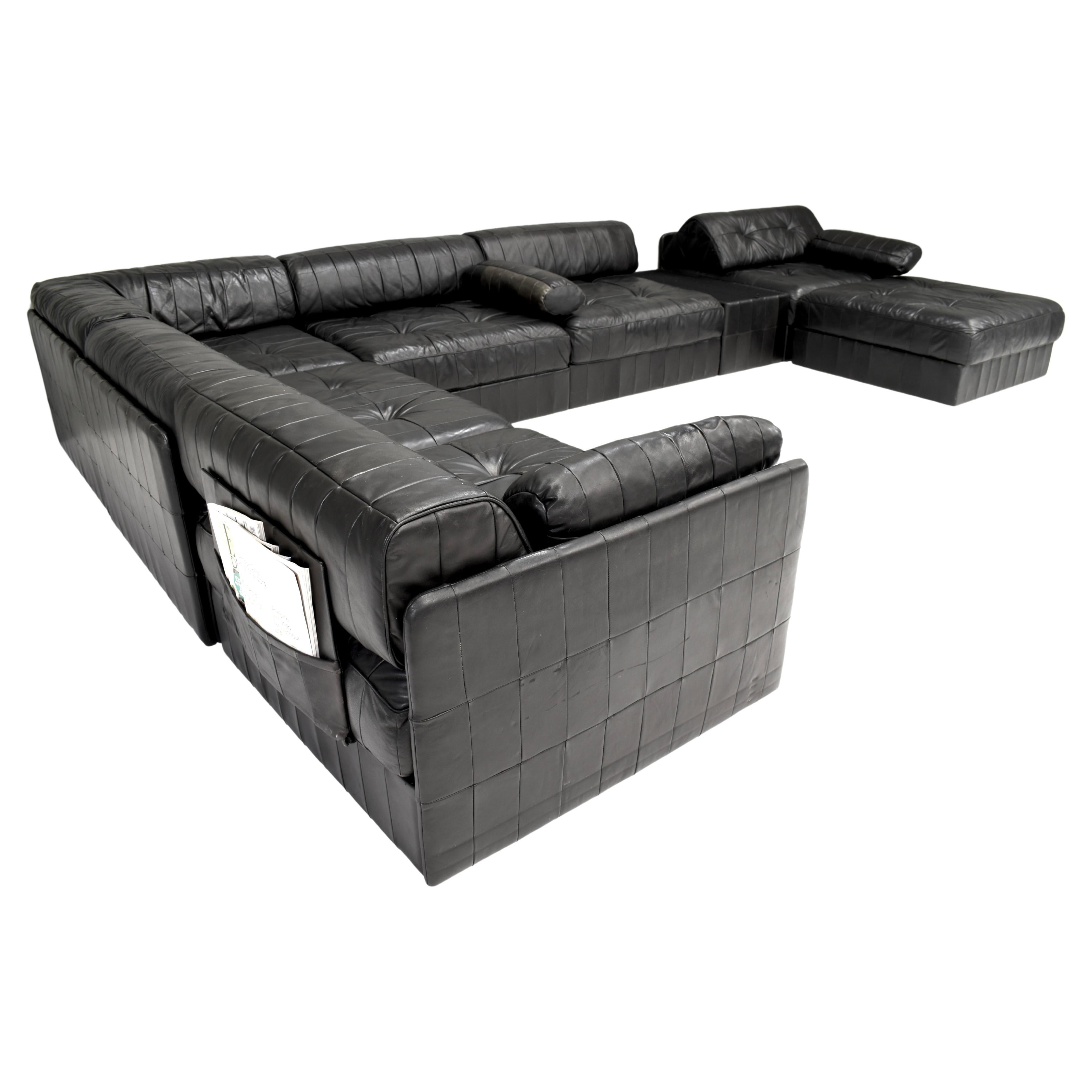 De Sede DS-88 Sectional Sofa in Black Patchwork Leather, Switzerland, 1970's