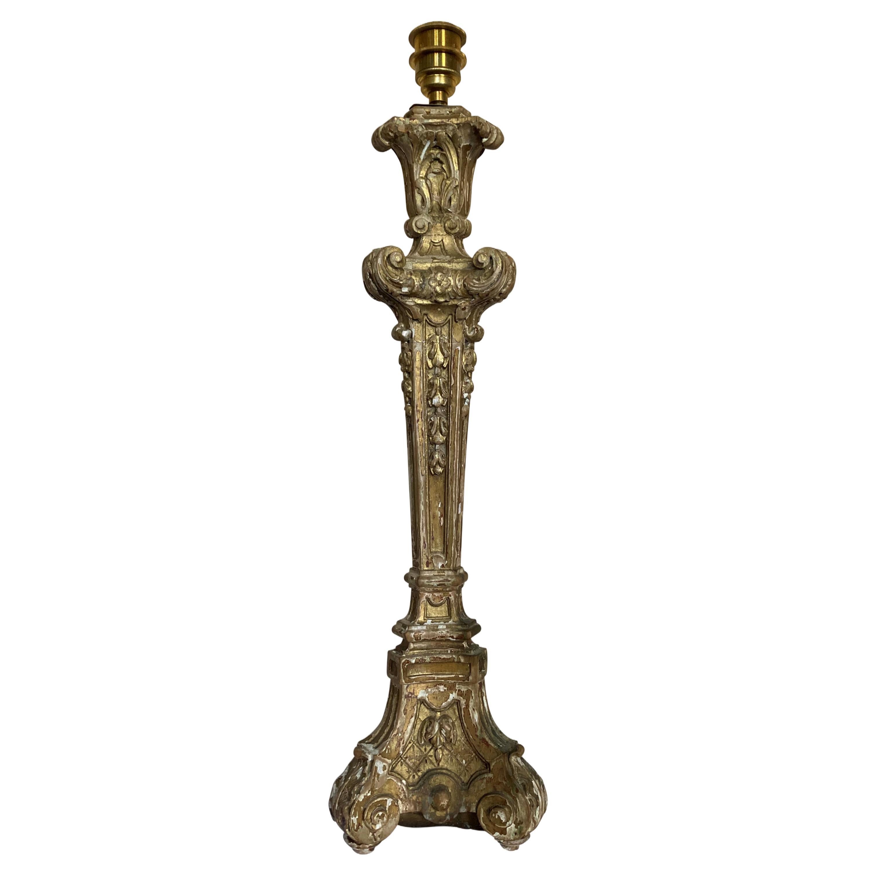 Large English Baroque Carved Lamp