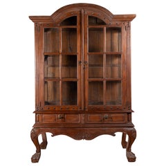 Antique Dutch Colonial Cabinet with Paneled Glass Doors, Bonnet Top and Cabriole Legs