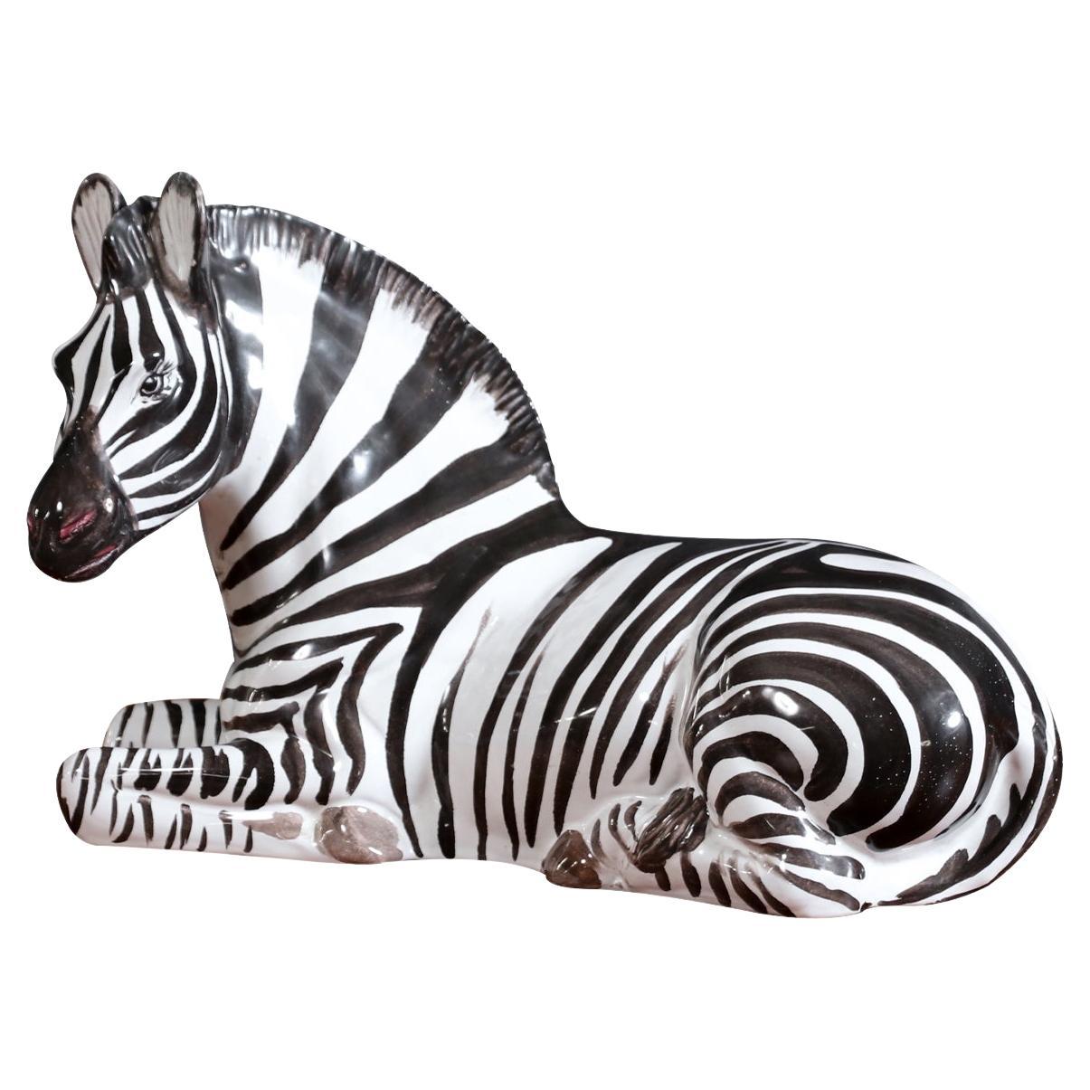 Large Mid-Century Italian Glazed Ceramic Zebra Sculpture