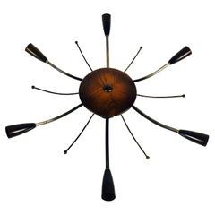 Large Midcentury Wooden 6-Arm Sputnik Chandelier, 1950s