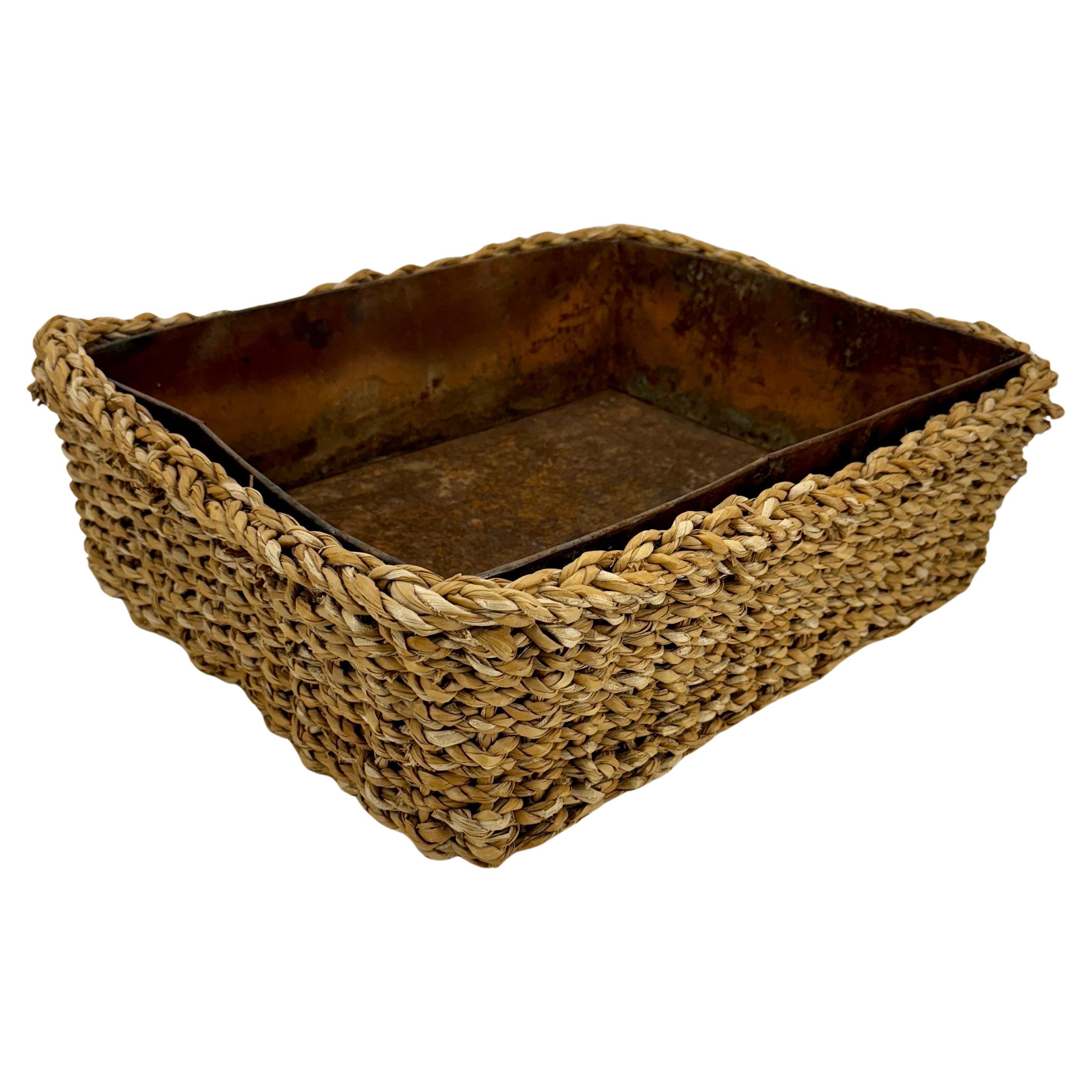 Large Rectangular Planter Basket with Rustic Metal Liner, France