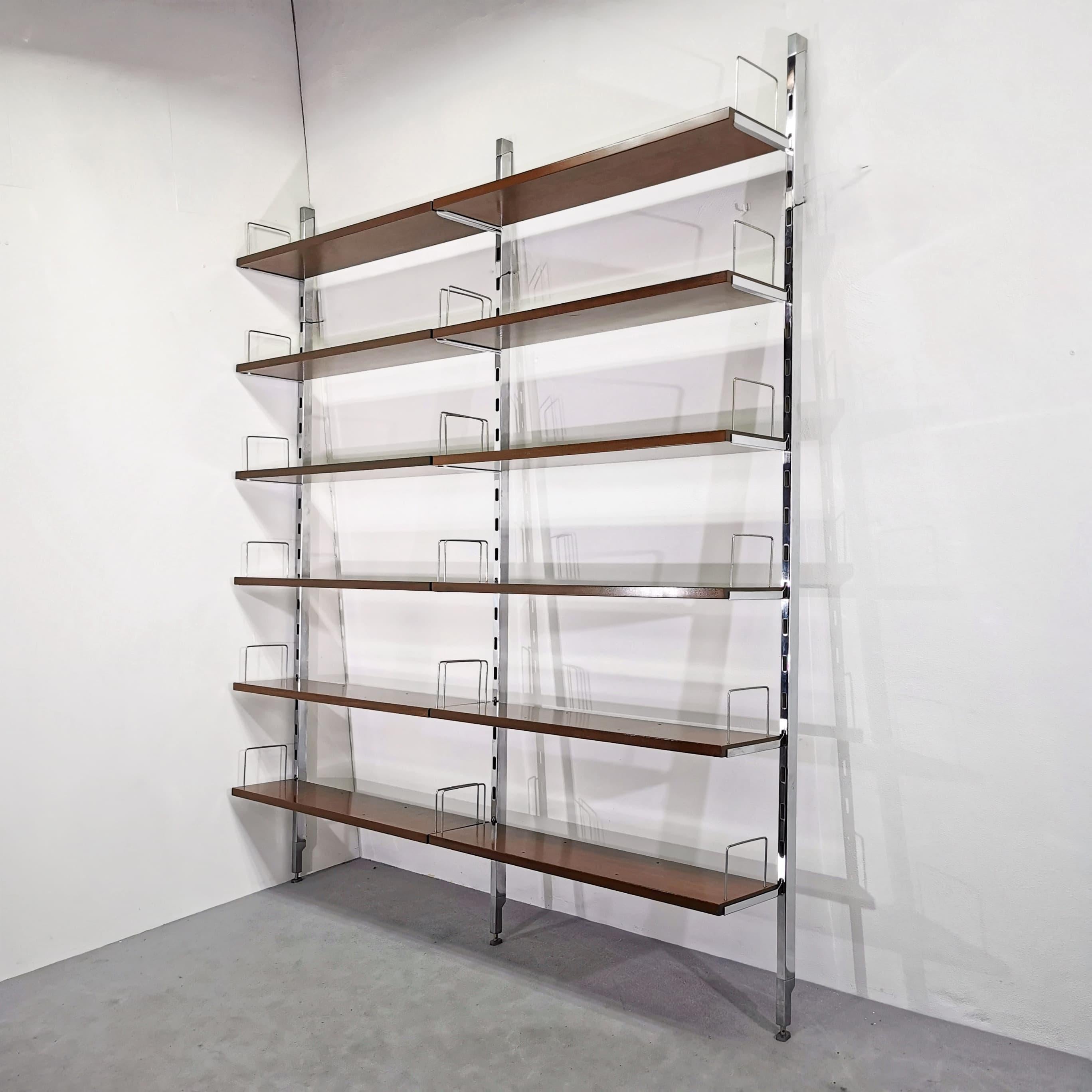 Teak and Steel Wall Shelving Bookcase by Ico Parisi for MIM 1970s For Sale 9