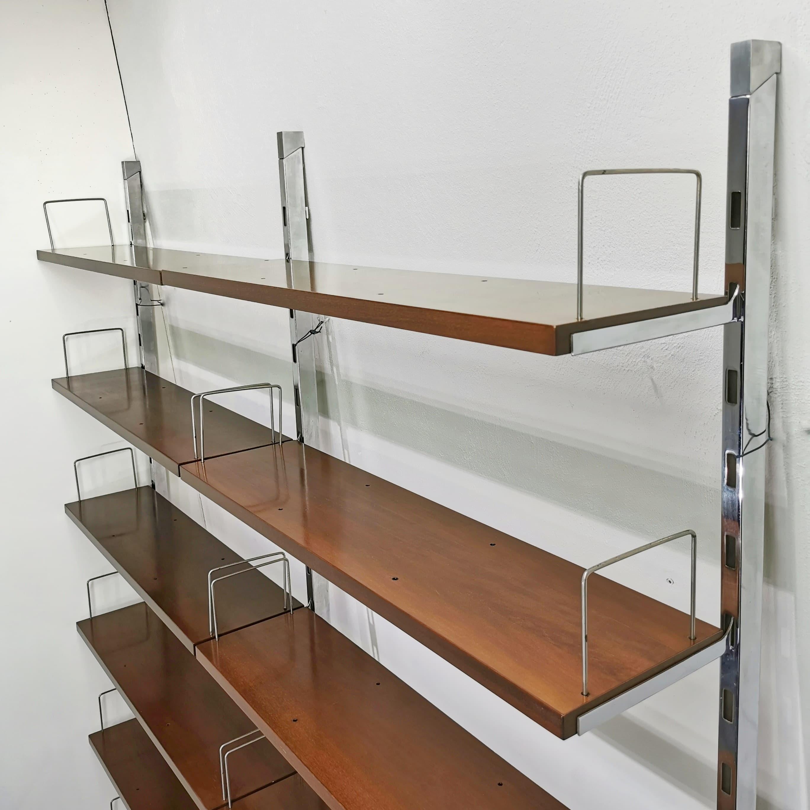 Teak and Steel Wall Shelving Bookcase by Ico Parisi for MIM 1970s For Sale 2