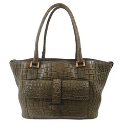 Loro Piana Bellevue military green croco Tote Bag