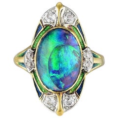 Louis Comfort Tiffany & Co. Black Opal, Diamond and Enamel Ring