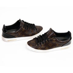 Louis Vuitton Black Patent Trim Brown Monogram Frontrow Sneakers 39