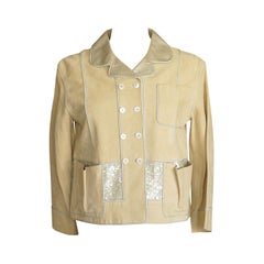 Louis Vuitton Jacket Adorned Suede Paillettes Gold Leather Collar Lining 34  4  