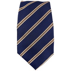 LUIGI BORRELLI Navy & Beige Striped Silk Tie