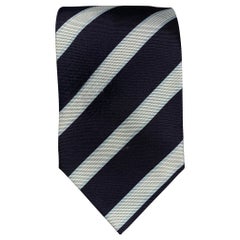 LUIGI BORRELLI Navy & White Stripe Silk Tie