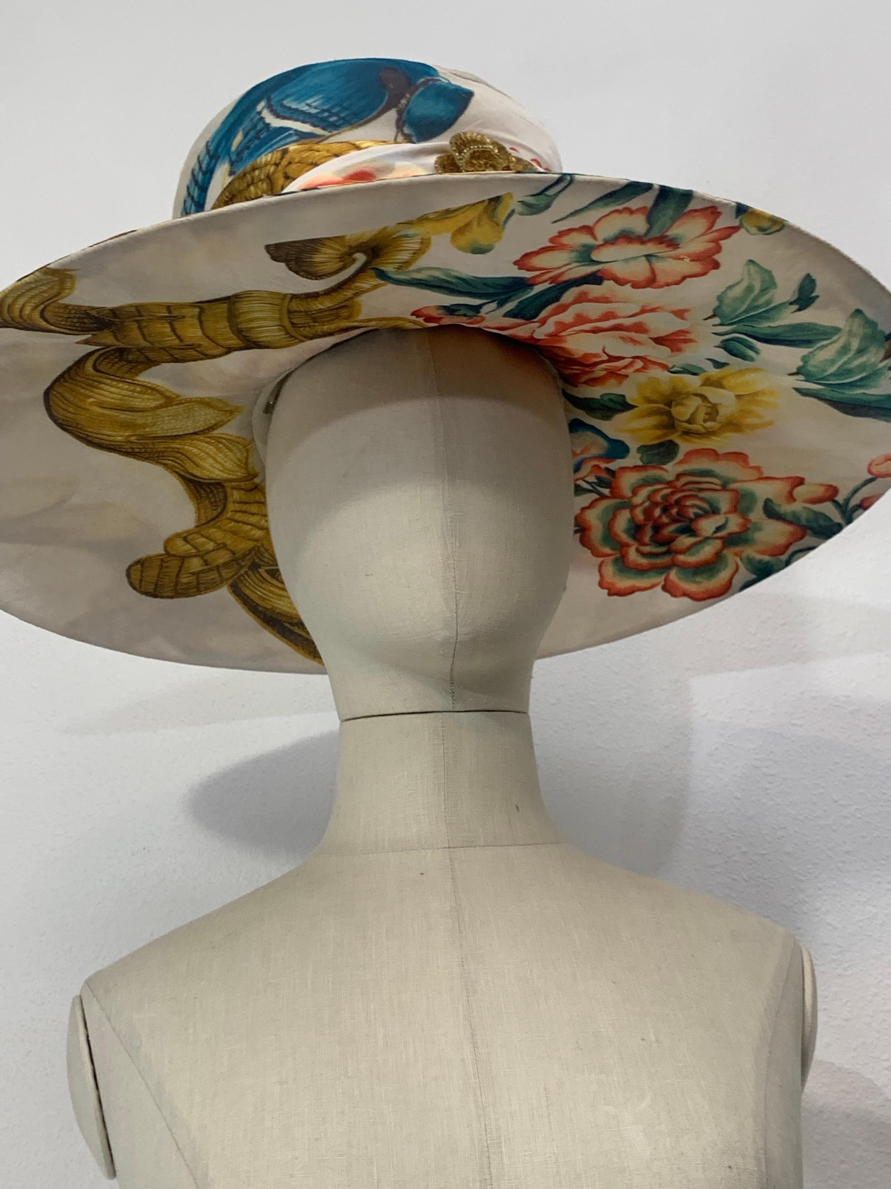 Maison Michel Custom Huge Summer Hat in Roberto Cavalli Floral Print Fabric For Sale 3