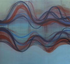 Vesper - Abstract Blue Indigo Burgundy Red Undulations Curve Wave Lines, 2019