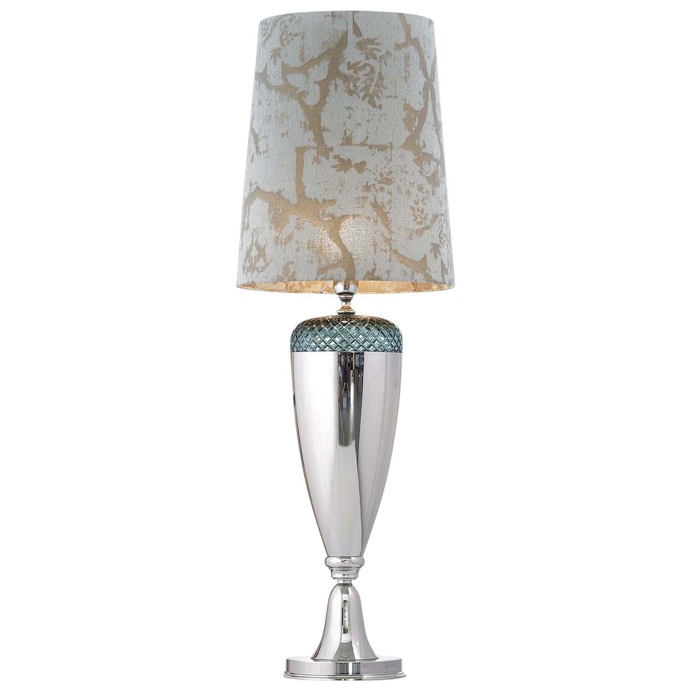 Metal and Crystal Green Table Lamp For Sale