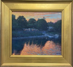  Impressionistic Sunset River Landscape Painting Michael Budden Bucks County