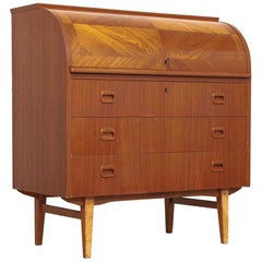 Mid Century Scandinavian Modern Egon Ostergaard Teak Rolltop Secretary Desk