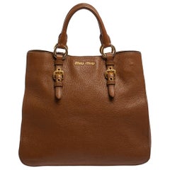 Miu Miu Brown Madras Leather Shopping Tote