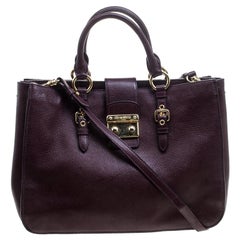 Miu Miu Burgundy Leather Madras Executive Tote