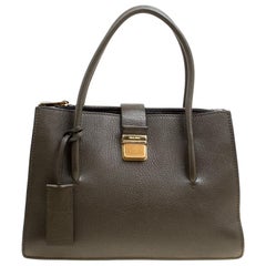 Miu Miu Military Green Madras Leather Top Handle Bag