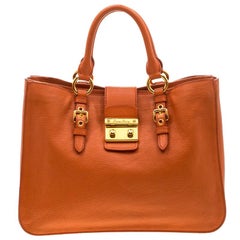 Miu Miu Orange Leather Large Madras Tote