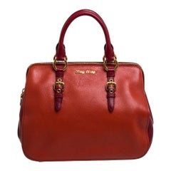 Miu Miu Orange/Red Madras Leather Zip Satchel