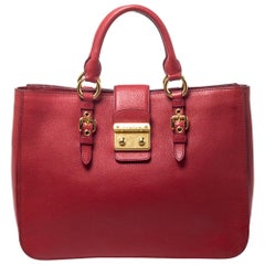 Miu Miu Red Leather Large Madras Tote