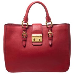 Miu Miu Red Leather Large Madras Tote