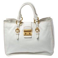 Miu Miu White Madras Leather Pushlock Tote