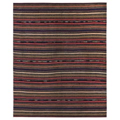 Tapis de Turquie moderne Kilim à rayures rouges, bleues, brunes et oranges