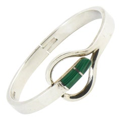 Modernist Malachite Sterling Silver Bangle Bracelet