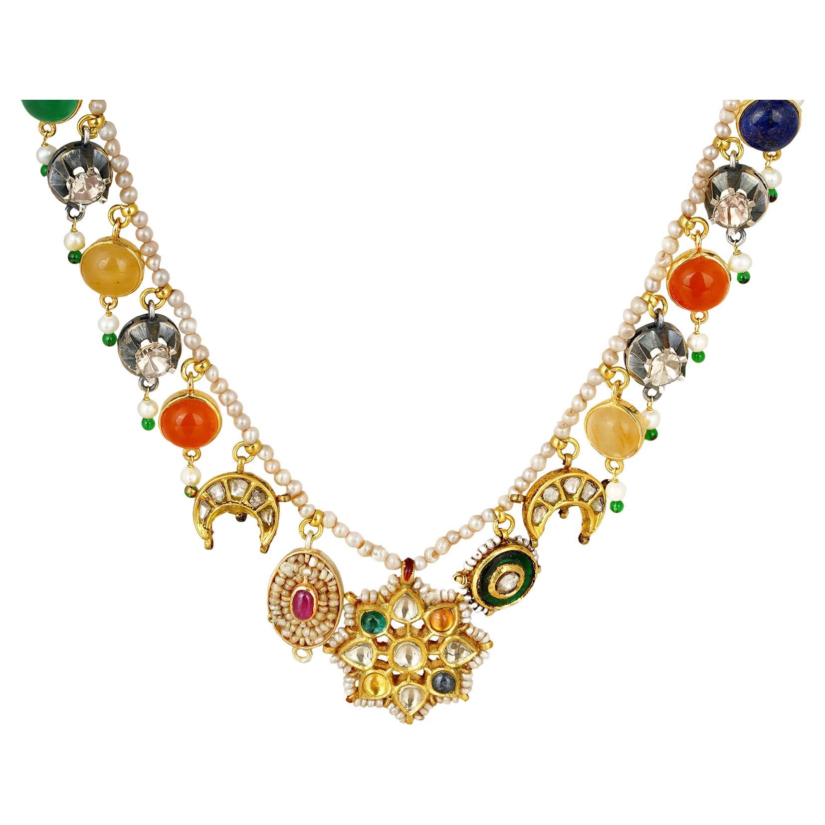 Moi Firdos Multi Gemstone Uncut Diamond Necklace